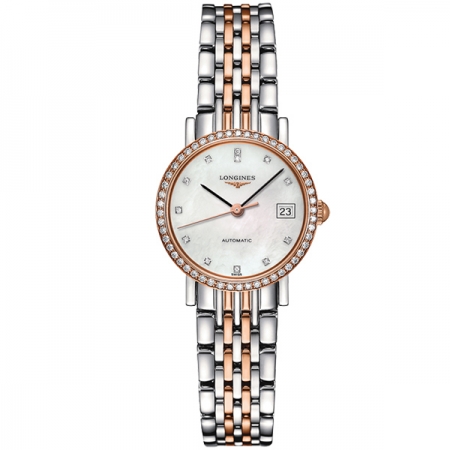 【浪琴】 LONGINES Elegant 優雅系列真鑽機械手錶女錶-珍珠貝x雙色/25.5mm L43095887