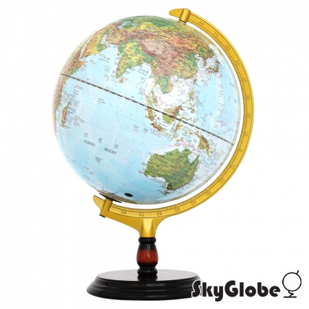【SkyGlobe 】12吋地形行政木質地球儀（中英文對照）（附燈）