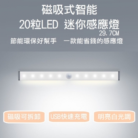 磁吸式智能20粒LED 迷你感應燈-29.7CM（白光/黃光）