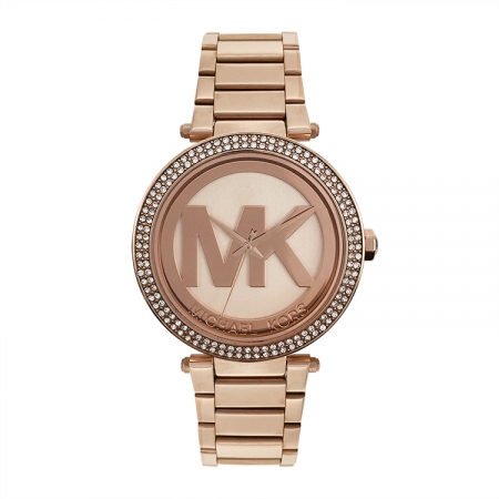 MICHAEL KORS美國原廠平輸手錶 | 經典LOGO腕錶-玫瑰LOGO面x玫瑰金水鑽邊框x不鏽鋼錶帶MK5865