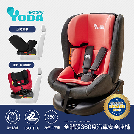 【YODA】0~12歲ISOFIX-全階段360度汽車安全座椅-甜蜜粉（商檢字號:R37646）