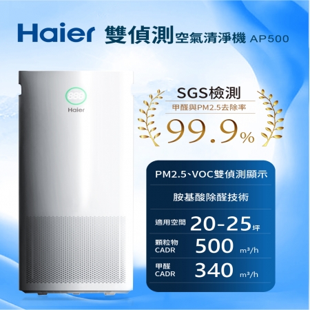 【Haier 海爾】雙偵測除醛空氣清淨機（抗PM2.5 / 除甲醛） AP-500