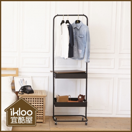 【ikloo】上木板雙層置物籃組合式衣架