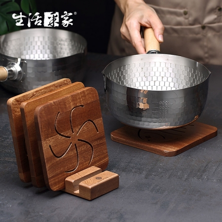 【生活采家】家用烏檀原木鍋具隔熱墊5件組#58016
