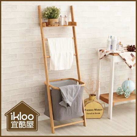 【ikloo】日系質感靠壁式層板掛架（附衣籃）