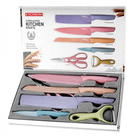 DOLEE 六件式廚房刀具套組（切菜刀、切片刀、麵包刀、水果刀、剪刀、削皮器）