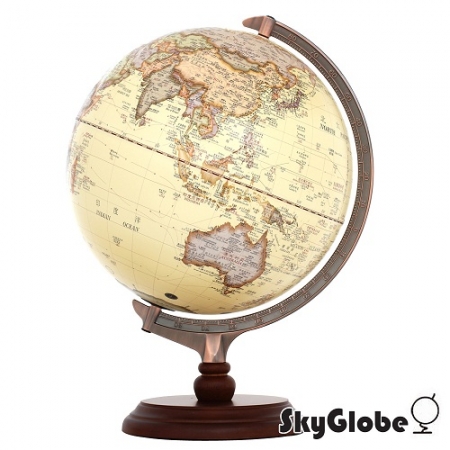 【SkyGlobe 】12吋古典仿古木質地球儀（中英文對照）（附燈）