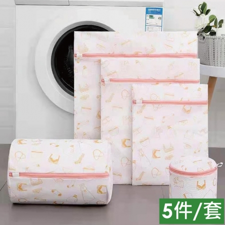 【m.s嚴選】小清新印花洗衣袋（5件/套）-2套組