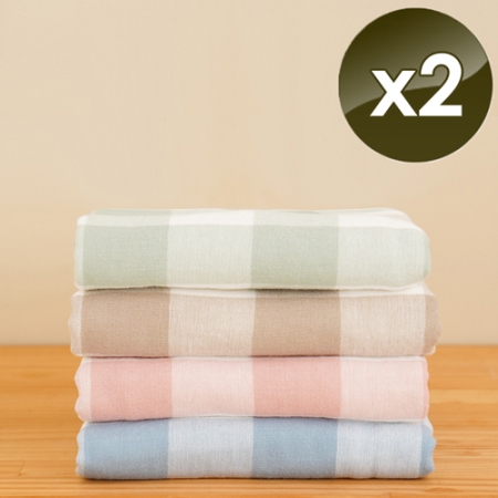 【HKIL-巾的專家】日系大格子蓬鬆棉圈/紗布雙材質純棉浴巾-2入組