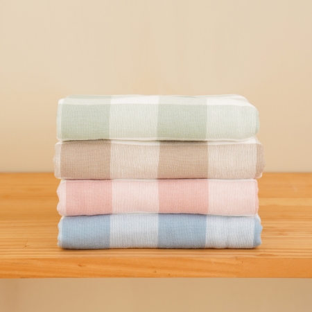 【HKIL-巾的專家】日系大格子蓬鬆棉圈/紗布雙材質純棉浴巾