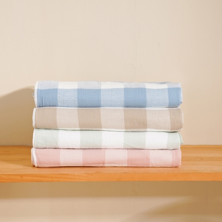 【HKIL-巾的專家】日系大格子蓬鬆棉圈/紗布雙材質純棉毛巾-3入組