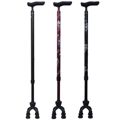 日本SHIMA【碳纖維╱可動式四點杖】（三種顏色: 碳纖紋/滿天星/紅櫻）醫療用拐杖