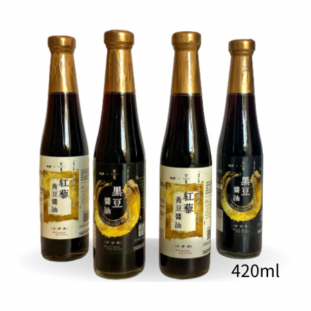 《甘夏Kamsia》未來醬油-4瓶420ml醬油組（2瓶420ml紅藜黃豆醬油/2瓶420ml原生種黑豆醬油）