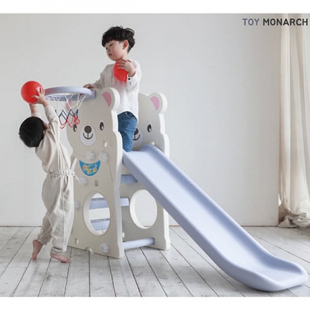 【買一送贈品七】韓國TOY MONARCH 小熊造型三段式可調溜滑梯附籃框 CHD-160