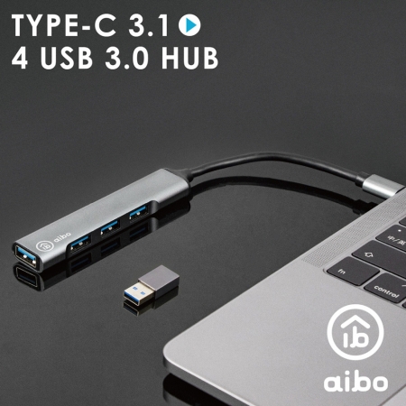 aibo Type-C 3.1 鋁合金 4埠USB3.0 HUB（附USB轉接頭）