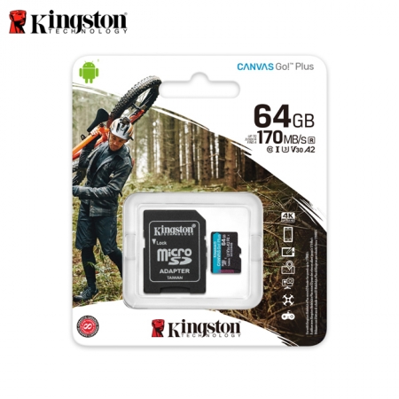 金士頓 Kingston Canvas Go! PLUS microSD 高速 記憶卡 64GB（KTCG3-64G）