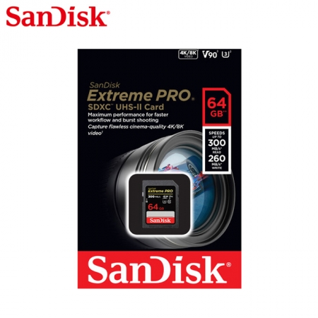 SanDisk Extreme PRO SDXC UHS-II 64GB 相機記憶卡 V90 U3 300MB 專業攝影高速記憶卡 （SD-SDXDK-64G）