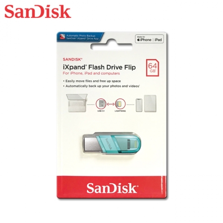 SanDisk 64GB 湖水綠 iXpand 翻轉隨身碟 OTG iPhone適用 MFI認證（SD-IXP-90N-G-64G）
