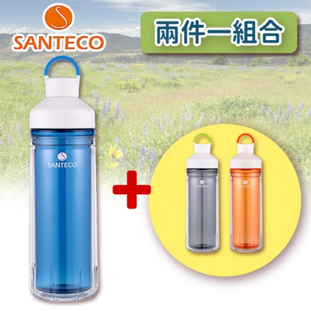 【Santeco】 Ocean Tritan 雙層冷水瓶 590ml 藍色組合 ★