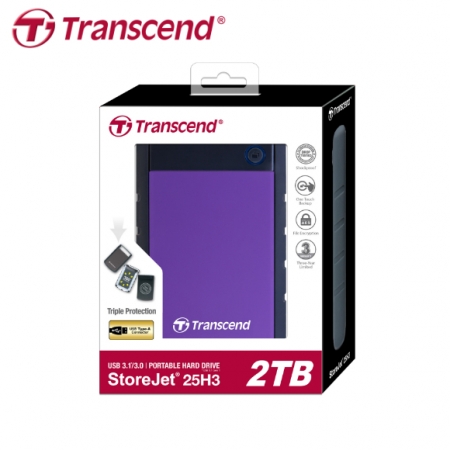 Transcend 創見 StoreJet 25H3 2TB 2.5吋 可攜式外接硬碟 紫色 美國軍規三層抗震（TS-25H3P-2TB）