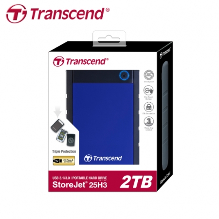Transcend 創見 StoreJet 25H3 2TB 2.5吋 可攜式外接硬碟 海軍藍 美國軍規三層抗震（TS-25H3B-2TB）