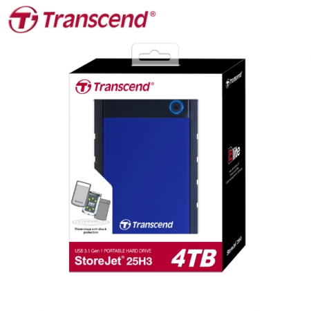 Transcend 創見 StoreJet 25H3 4TB 2.5吋 可攜式外接硬碟 海軍藍 美國軍規三層抗震（TS-25H3B-4TB）