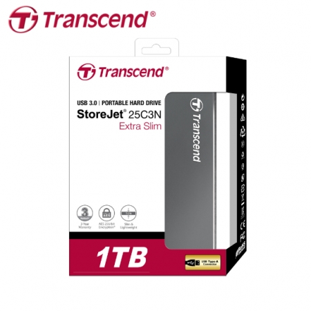 Transcend 創見 1TB StoreJet 25C3N USB3.0 2.5吋 可攜式外接硬碟 超薄鋁合金設計（TS-25C3-1TB） 