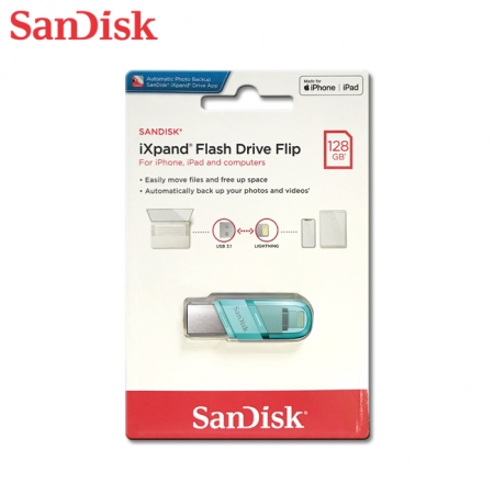 SanDisk 128GB 湖水綠 iXpand 翻轉隨身碟 OTG iPhone適用 MFI認證（SD-IXP-90N-G-128G）