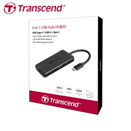 創見 Transcend HUB5C 六合一多功能USB 3.1 Gen 2 Type-C 集線器 記憶卡雙卡槽（TS-HUB5C） 