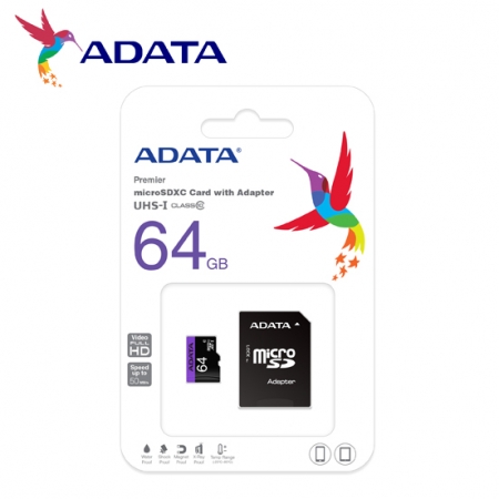 ADATA 威剛 Premier 64G micro SDXC UHS-I C10 記憶卡 附轉卡（ADC10-P-64G）