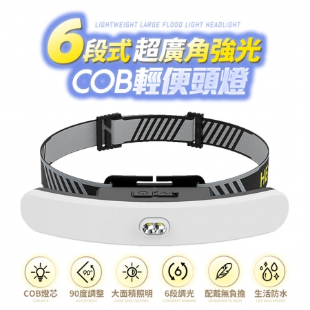 【FJ】超廣角COB六段式強光輕便頭燈D17（USB充電款）