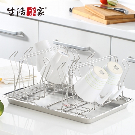 【生活采家】台灣製304不鏽鋼廚房12支瀝水杯架組（含瀝水盤）#27015