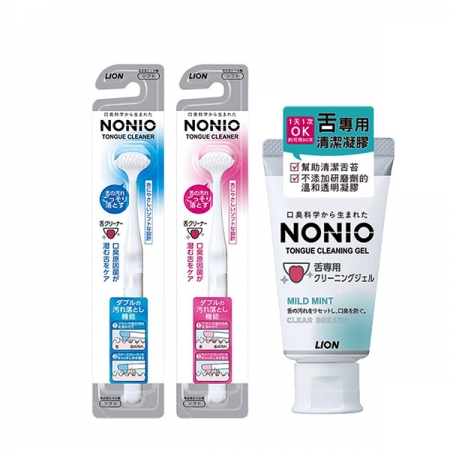 日本獅王NONIO終結口氣舌苔清潔棒1入（顏色隨機出貨）＋苔清潔凝膠45g*1條
