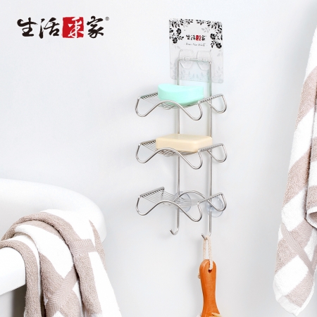 【生活采家】樂貼系列台灣製304不鏽鋼浴室三層肥皂掛勾架#27242