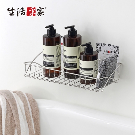 【生活采家】樂貼系列台灣製304不鏽鋼浴室用沐浴品置物籃（中）#27269