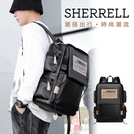 《Sherrell 雪瑞兒》雙肩電腦包 戶外旅行包 中學生書包 上班通勤--黑色