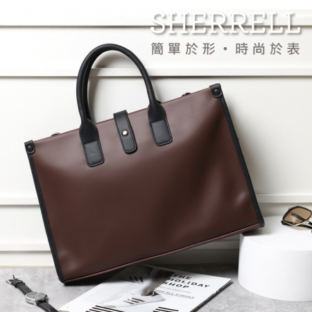 《Sherrell 雪瑞兒》新款韓版潮流復古 公文包 時尚 商務 男包 單肩斜跨 手提包--咖啡