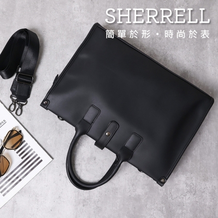 《Sherrell 雪瑞兒》新款韓版潮流復古 公文包 時尚 商務 男包 單肩斜跨 手提包--黑色