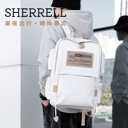 《Sherrell 雪瑞兒》雙肩電腦包 戶外旅行包 中學生書包 上班通勤--白色