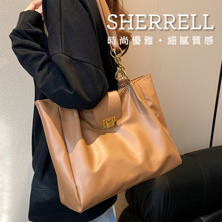《Sherrell 雪瑞兒》新款時尚復古手提單肩包 質感休閒通勤托特包--棕色