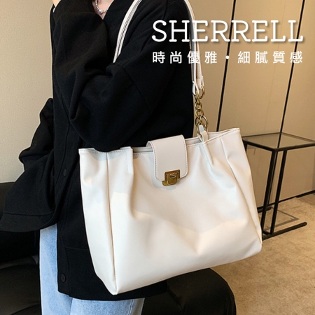 《Sherrell 雪瑞兒》新款時尚復古手提單肩包 質感休閒通勤托特包--白色