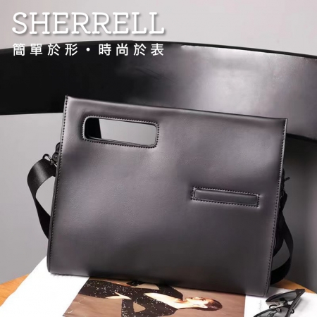 《Sherrell 雪瑞兒》新款男士手提包 文件包 休閒 復古 單肩 斜挎包 商務包--黑色