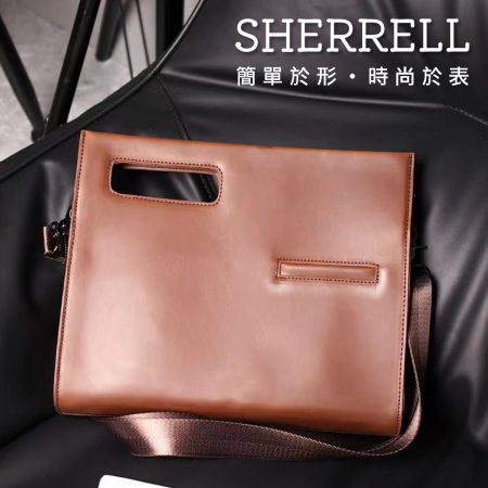 《Sherrell 雪瑞兒》新款男士手提包 文件包 休閒 復古 單肩 斜挎包 商務包--咖啡