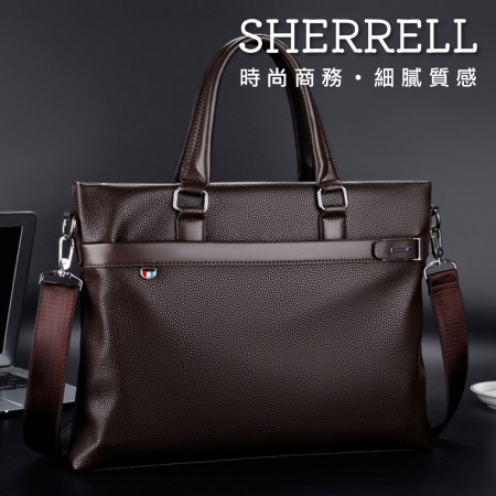 《Sherrell 雪瑞兒》新款男士 手提包 商務 公文包 單肩 斜挎包 電腦包--棕色