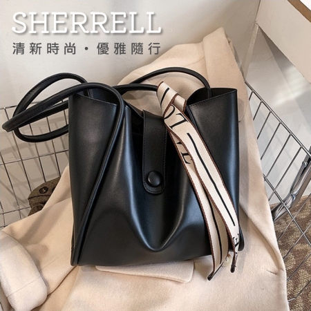 《Sherrell 雪瑞兒》新款春季 大容量 洋氣 單肩包 質感時尚 托特包--黑色