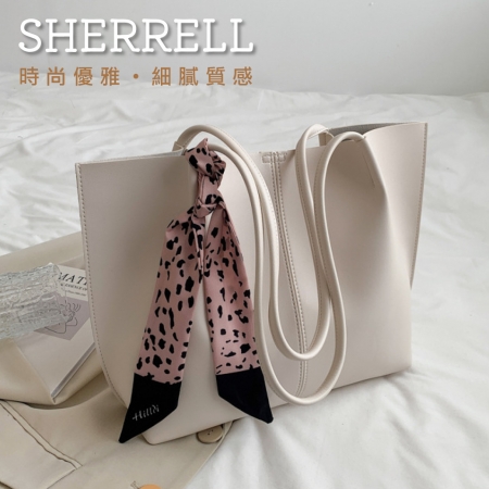 《Sherrell 雪瑞兒》新款休閒時尚大容量單肩托特包學生手提袋--米白