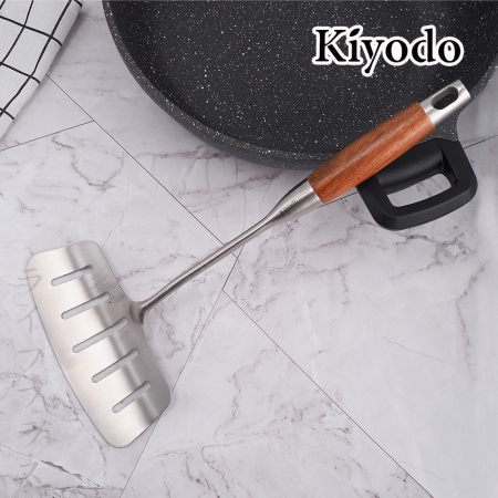 KIYODO絲登麗花梨木柄304不鏽鋼煎魚鏟-2入組