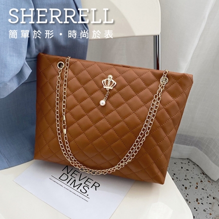 《Sherrell 雪瑞兒》高質感大容量鏈條包媽咪包手提托特包--棕色
