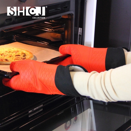 【SHCJ生活采家】加長型雙層防燙矽膠隔熱手套（1雙入）#99410
