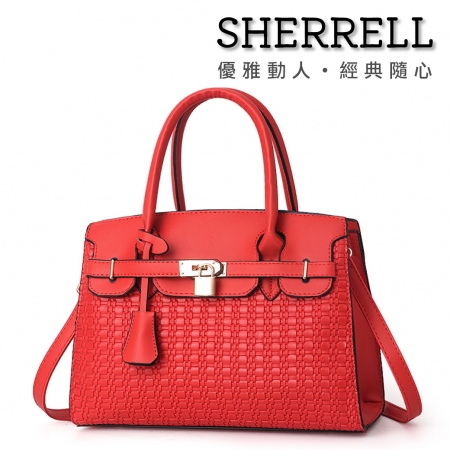 《Sherrell 雪瑞兒》新款包包女韓版菱格斜挎 單肩包 手提包--紅色